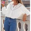 imageZESICA Long Puff Sleeve Babydoll Tops for Women Lace Crochet Button Down Boho Victorian Shirts Dressy Casual BlousesWhite