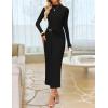 imageZESICA Womens 2025 Fall Long Sleeve Bodycon Dress Mock Neck Wedding Guest Cocktail Party Long Midi DressesBlack