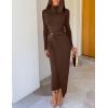 imageZESICA Womens 2025 Fall Long Sleeve Bodycon Dress Mock Neck Wedding Guest Cocktail Party Long Midi DressesBrown