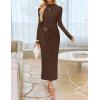 imageZESICA Womens 2025 Fall Long Sleeve Bodycon Dress Mock Neck Wedding Guest Cocktail Party Long Midi DressesBrown
