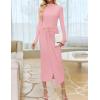 imageZESICA Womens 2025 Fall Long Sleeve Bodycon Dress Mock Neck Wedding Guest Cocktail Party Long Midi DressesPink
