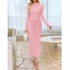 imageZESICA Womens 2025 Fall Long Sleeve Bodycon Dress Mock Neck Wedding Guest Cocktail Party Long Midi DressesPink