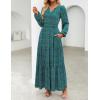 imageZESICA Womens 2025 Fall Long Sleeve Maxi Dress Floral Print V Neck Empire Waist A Line Tiered Flowy Boho Party DressesGreen
