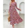 imageZESICA Womens 2025 Fall Long Sleeve Maxi Dress Floral Print V Neck Empire Waist A Line Tiered Flowy Boho Party DressesOrange