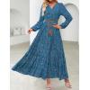 imageZESICA Womens 2025 Fall Long Sleeve Maxi Dress Floral Print V Neck Empire Waist A Line Tiered Flowy Boho Party DressesPeacockblue