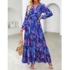 imageZESICA Womens 2025 Fall Long Sleeve Maxi Dress Floral Print V Neck Empire Waist A Line Tiered Flowy Boho Party DressesRoyalblue