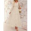 imageZESICA Womens 2025 Fall Long Sleeve Maxi Dress V Neck Hollow Out Eyelet A Line Long Flowy Casual Party DressesApricot