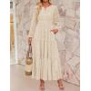 imageZESICA Womens 2025 Fall Long Sleeve Maxi Dress V Neck Hollow Out Eyelet A Line Long Flowy Casual Party DressesApricot