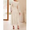 imageZESICA Womens 2025 Fall Long Sleeve Maxi Dress V Neck Hollow Out Eyelet A Line Long Flowy Casual Party DressesApricot