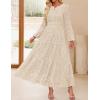 imageZESICA Womens 2025 Fall Long Sleeve Maxi Dress V Neck Hollow Out Eyelet A Line Long Flowy Casual Party DressesApricot