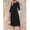 imageZESICA Womens 2025 Fall Long Sleeve Maxi Dress V Neck Hollow Out Eyelet A Line Long Flowy Casual Party DressesBlack