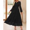 imageZESICA Womens 2025 Fall Long Sleeve Maxi Dress V Neck Hollow Out Eyelet A Line Long Flowy Casual Party DressesBlack