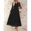imageZESICA Womens 2025 Fall Long Sleeve Maxi Dress V Neck Hollow Out Eyelet A Line Long Flowy Casual Party DressesBlack