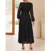 imageZESICA Womens 2025 Fall Long Sleeve Maxi Dress V Neck Hollow Out Eyelet A Line Long Flowy Casual Party DressesBlack