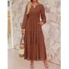 imageZESICA Womens 2025 Fall Long Sleeve Maxi Dress V Neck Hollow Out Eyelet A Line Long Flowy Casual Party DressesBrown