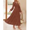 imageZESICA Womens 2025 Fall Long Sleeve Maxi Dress V Neck Hollow Out Eyelet A Line Long Flowy Casual Party DressesBrown