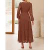 imageZESICA Womens 2025 Fall Long Sleeve Maxi Dress V Neck Hollow Out Eyelet A Line Long Flowy Casual Party DressesBrown