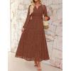 imageZESICA Womens 2025 Fall Long Sleeve Maxi Dress V Neck Hollow Out Eyelet A Line Long Flowy Casual Party DressesBrown