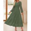 imageZESICA Womens 2025 Fall Long Sleeve Maxi Dress V Neck Hollow Out Eyelet A Line Long Flowy Casual Party DressesOlive