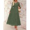imageZESICA Womens 2025 Fall Long Sleeve Maxi Dress V Neck Hollow Out Eyelet A Line Long Flowy Casual Party DressesOlive