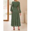 imageZESICA Womens 2025 Fall Long Sleeve Maxi Dress V Neck Hollow Out Eyelet A Line Long Flowy Casual Party DressesOlive