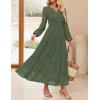 imageZESICA Womens 2025 Fall Long Sleeve Maxi Dress V Neck Hollow Out Eyelet A Line Long Flowy Casual Party DressesOlive