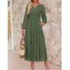imageZESICA Womens 2025 Fall Long Sleeve Maxi Dress V Neck Hollow Out Eyelet A Line Long Flowy Casual Party DressesOlive