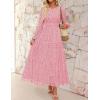 imageZESICA Womens 2025 Fall Long Sleeve Maxi Dress V Neck Hollow Out Eyelet A Line Long Flowy Casual Party DressesPink