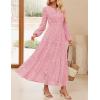 imageZESICA Womens 2025 Fall Long Sleeve Maxi Dress V Neck Hollow Out Eyelet A Line Long Flowy Casual Party DressesPink