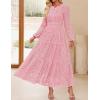 imageZESICA Womens 2025 Fall Long Sleeve Maxi Dress V Neck Hollow Out Eyelet A Line Long Flowy Casual Party DressesPink