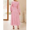 imageZESICA Womens 2025 Fall Long Sleeve Maxi Dress V Neck Hollow Out Eyelet A Line Long Flowy Casual Party DressesPink