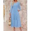 imageZESICA Womens 2025 Fall Long Sleeve Maxi Dress V Neck Hollow Out Eyelet A Line Long Flowy Casual Party DressesSky