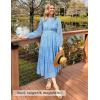 imageZESICA Womens 2025 Fall Long Sleeve Maxi Dress V Neck Hollow Out Eyelet A Line Long Flowy Casual Party DressesSky