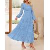 imageZESICA Womens 2025 Fall Long Sleeve Maxi Dress V Neck Hollow Out Eyelet A Line Long Flowy Casual Party DressesSky