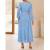 imageZESICA Womens 2025 Fall Long Sleeve Maxi Dress V Neck Hollow Out Eyelet A Line Long Flowy Casual Party DressesSky