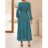 imageZESICA Womens 2025 Fall Long Sleeve Maxi Dress V Neck Hollow Out Eyelet A Line Long Flowy Casual Party DressesTeal