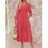 imageZESICA Womens 2025 Fall Long Sleeve Maxi Dress V Neck Hollow Out Eyelet A Line Long Flowy Casual Party DressesWatermelon