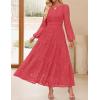 imageZESICA Womens 2025 Fall Long Sleeve Maxi Dress V Neck Hollow Out Eyelet A Line Long Flowy Casual Party DressesWatermelon
