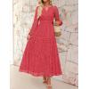imageZESICA Womens 2025 Fall Long Sleeve Maxi Dress V Neck Hollow Out Eyelet A Line Long Flowy Casual Party DressesWatermelon