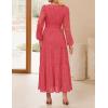 imageZESICA Womens 2025 Fall Long Sleeve Maxi Dress V Neck Hollow Out Eyelet A Line Long Flowy Casual Party DressesWatermelon