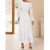 imageZESICA Womens 2025 Fall Long Sleeve Maxi Dress V Neck Hollow Out Eyelet A Line Long Flowy Casual Party DressesWhite
