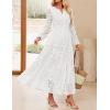 imageZESICA Womens 2025 Fall Long Sleeve Maxi Dress V Neck Hollow Out Eyelet A Line Long Flowy Casual Party DressesWhite