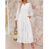 imageZESICA Womens 2025 Fall Long Sleeve Maxi Dress V Neck Hollow Out Eyelet A Line Long Flowy Casual Party DressesWhite