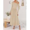 imageZESICA Womens 2025 Fall Long Sleeve Off Shoulder Maxi Dress Ribbed Knit Pleated Elegant Formal Dresses with PocketsApricot