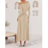 imageZESICA Womens 2025 Fall Long Sleeve Off Shoulder Maxi Dress Ribbed Knit Pleated Elegant Formal Dresses with PocketsApricot