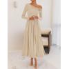 imageZESICA Womens 2025 Fall Long Sleeve Off Shoulder Maxi Dress Ribbed Knit Pleated Elegant Formal Dresses with PocketsApricot