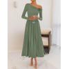imageZESICA Womens 2025 Fall Long Sleeve Off Shoulder Maxi Dress Ribbed Knit Pleated Elegant Formal Dresses with PocketsBeangreen