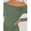 imageZESICA Womens 2025 Fall Long Sleeve Off Shoulder Maxi Dress Ribbed Knit Pleated Elegant Formal Dresses with PocketsBeangreen