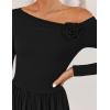 imageZESICA Womens 2025 Fall Long Sleeve Off Shoulder Maxi Dress Ribbed Knit Pleated Elegant Formal Dresses with PocketsBlack