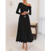 imageZESICA Womens 2025 Fall Long Sleeve Off Shoulder Maxi Dress Ribbed Knit Pleated Elegant Formal Dresses with PocketsBlack